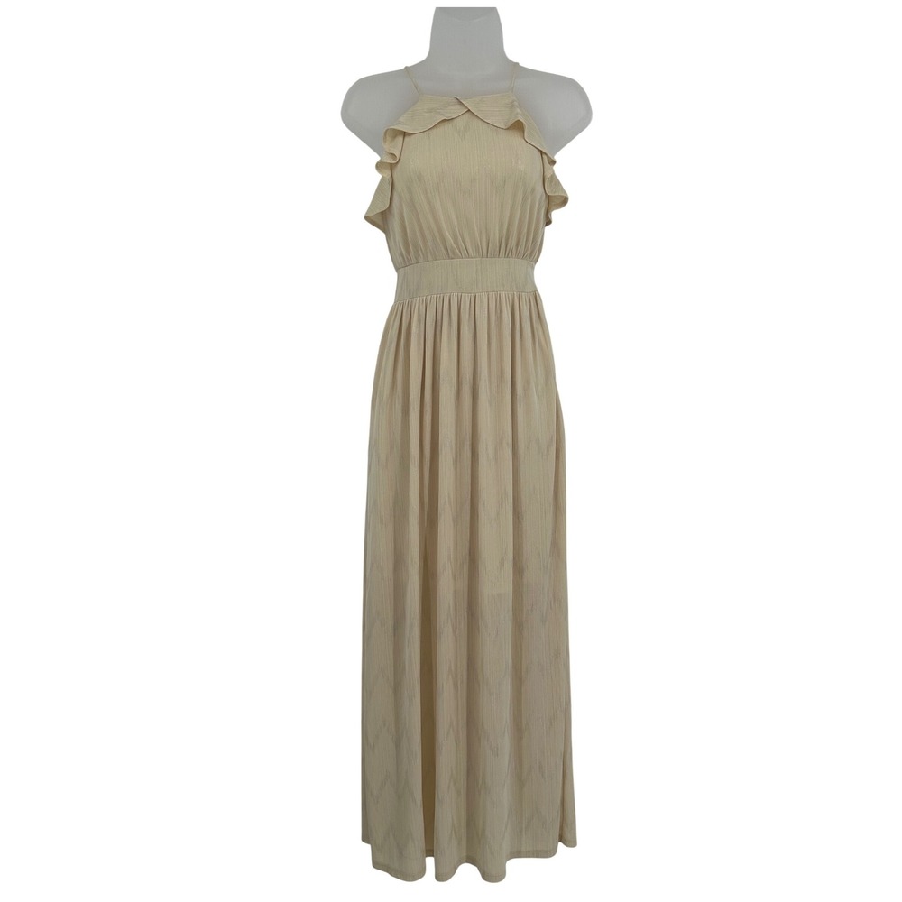 Altar'd State Taupe Ruffle Halter Maxi Dress BE52336 Women's XS New Fairycore